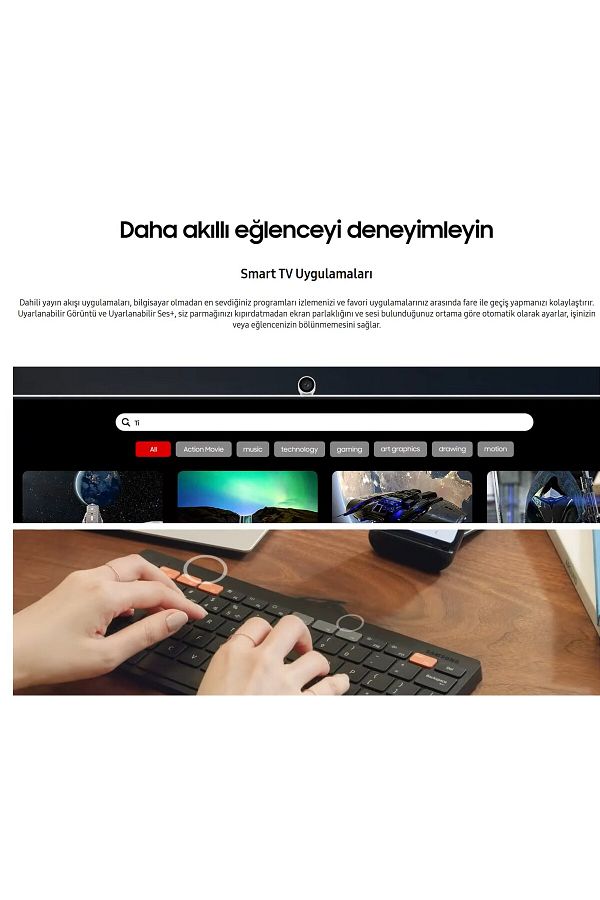 Samsung 32 Inç 4K Akıllı-SMART Monitör TV M8 M80c Beyaz Slim Tasarım Premium Gövde+ Logitech Kablosuz Klavye - Görsel 5