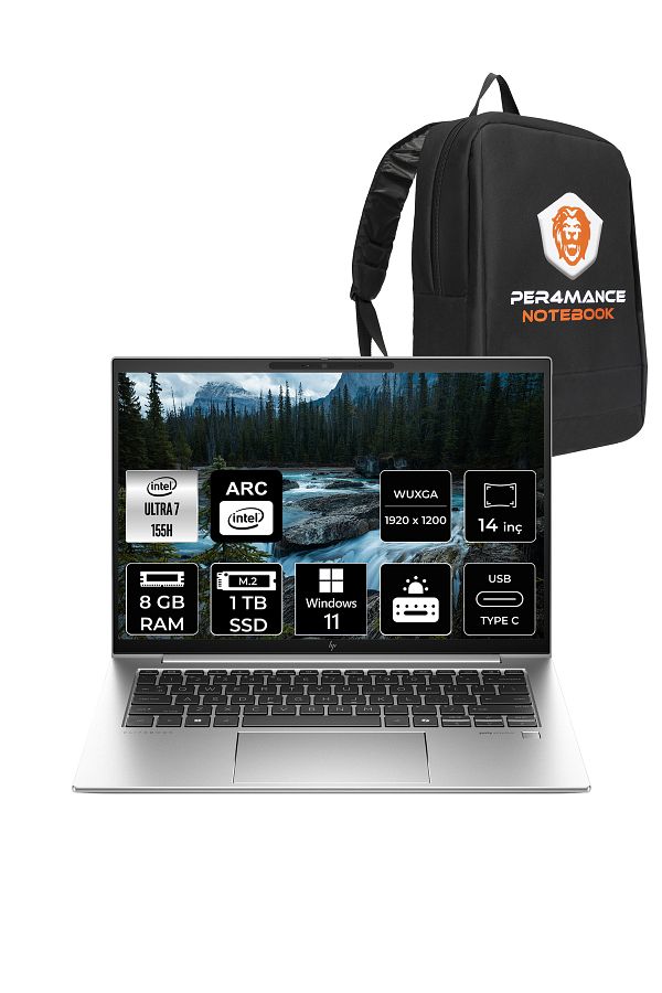 HP EliteBook 840 G11 İntel Core Ultra 7 155H 8GB 1TB SSD 14'' WUXGA W11H A970V8ETX & PER4 ÇANTA