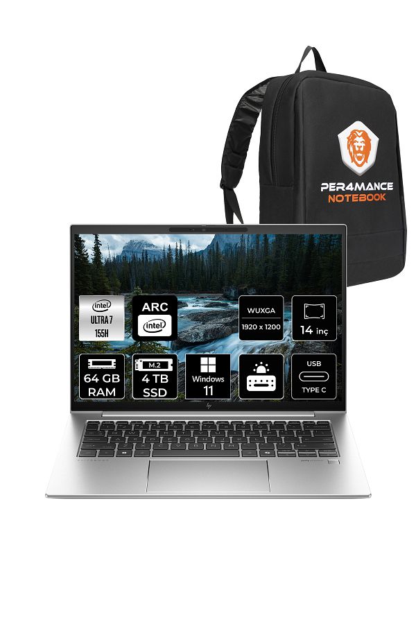 HP EliteBook 840 G11 İntel Core Ultra 7 155H 64GB 4TB SSD 14'' WUXGA W11P A970V8ETX & PER4 ÇANTA