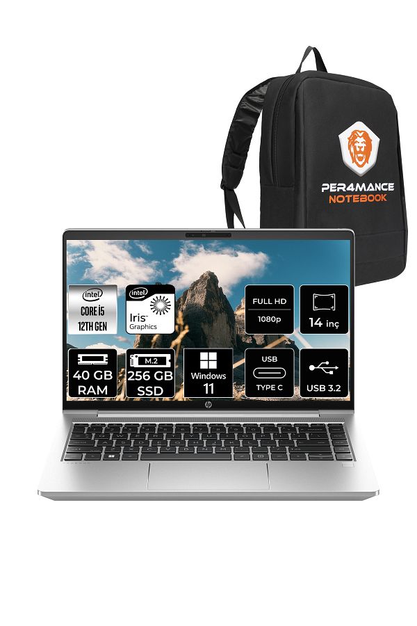 HP ProBook 440 G9 i5 1235U 40GB 256GB SSD 14" FHD W11H A9M3M4ATX Taşınabilir Bilgisayar & PER4 Çanta
