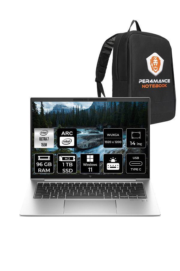 HP EliteBook 840 G11 İntel Core Ultra 7 155H 96GB 1TB SSD 14'' WUXGA W11P A970V8ETX & PER4 ÇANTA