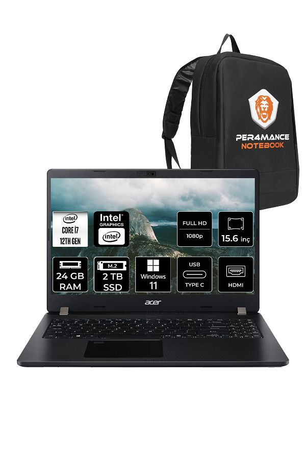 ACER TravelMate P2 i7 1255U 24GB RAM 2TB SSD 15.6'' FHD W11H Taşınabilir Bilgisayar & PER4 ÇANTA