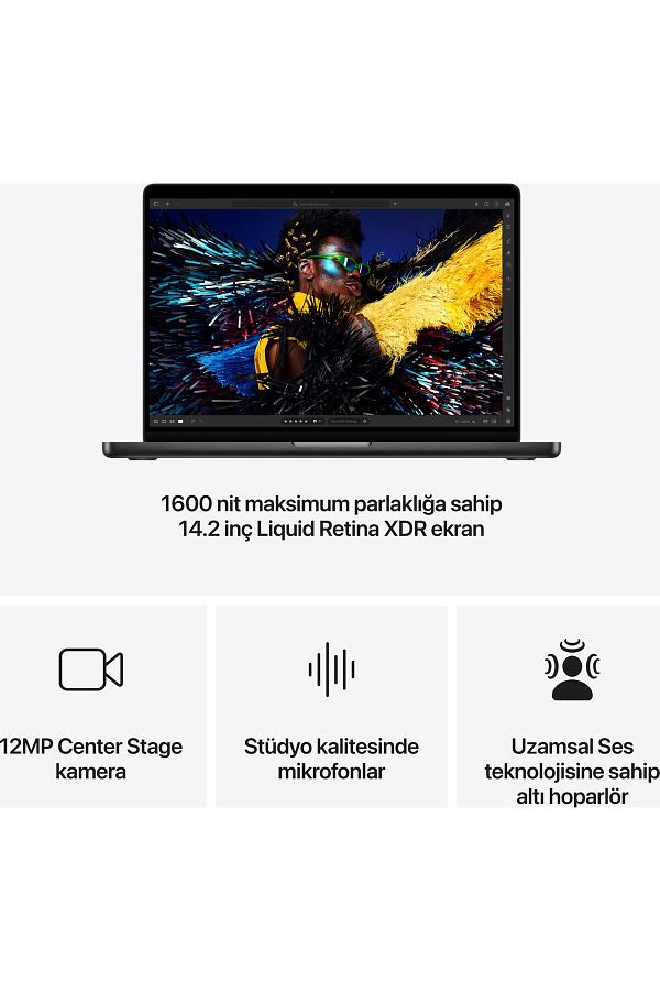 Apple 14" MacBook Pro: Apple M4 chip with 10‑core CPU and 10‑core GPU, 16GB, 512GB SSD - Uzay Siyahı - Görsel 3