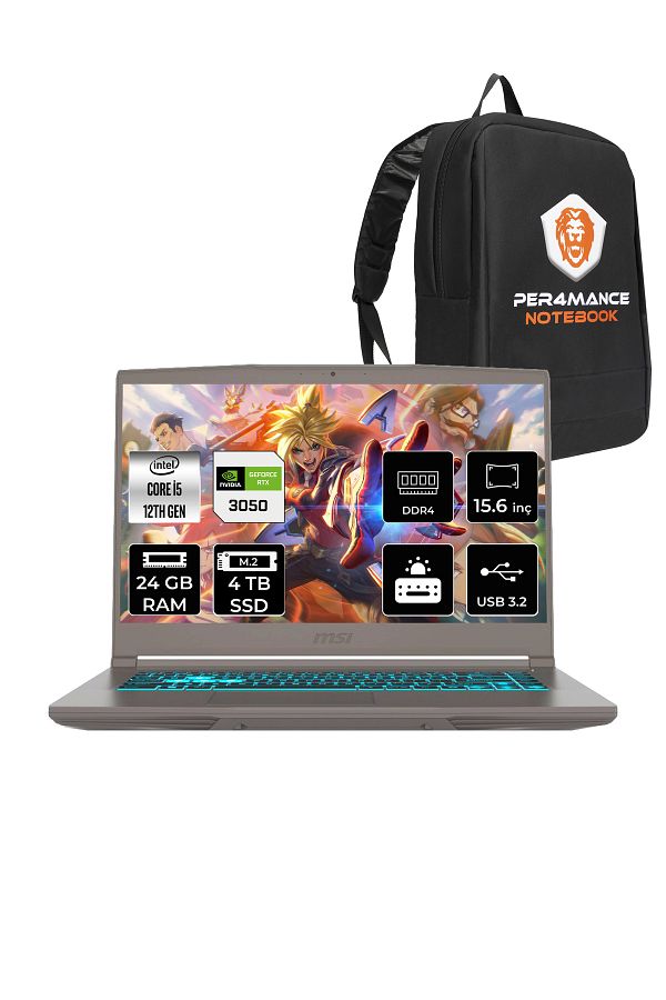 MSI Thin 15 i5 12450H 24GB 4TB SSD RTX3050/4GB 15.6" FHD 144HZ FDOS B12UC91TR & PER4 ÇANTA