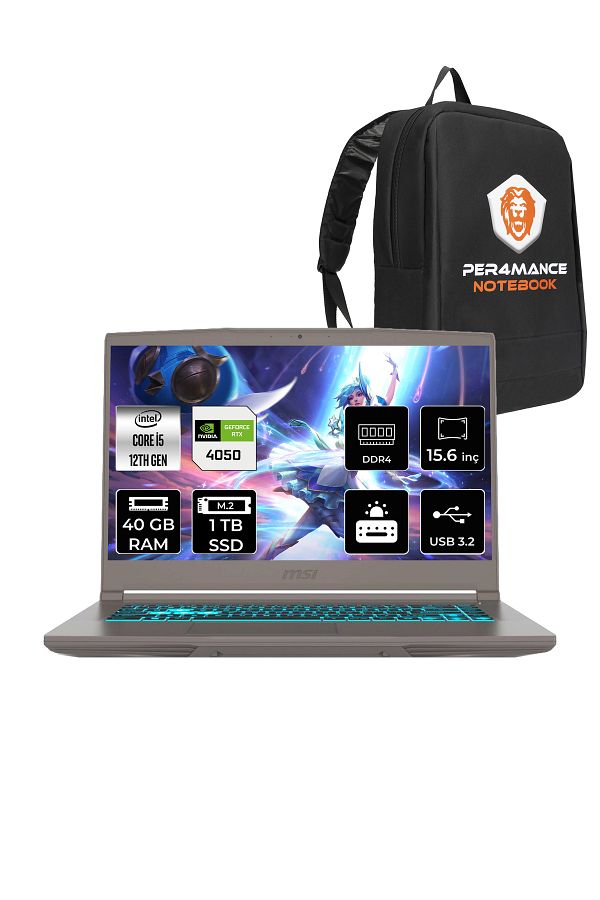 MSI Thin 15 i5 12450H 40GB 1TB SSD RTX4050/6GB 15.6" FHD 144HZ FDOS B12VE27TR & PER4 ÇANTA