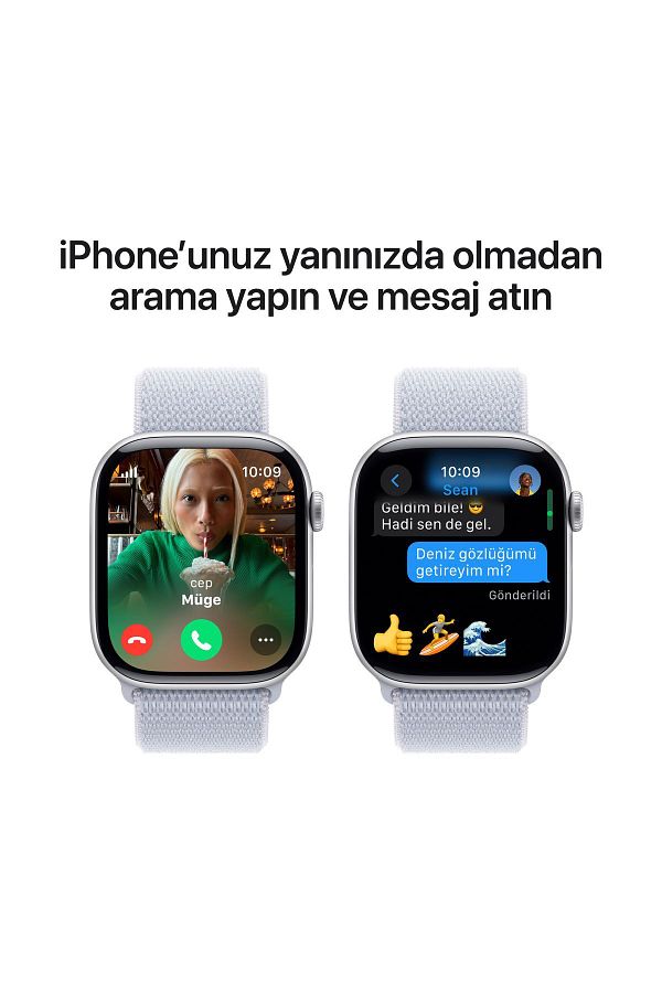 Apple Watch Series 10 GPS 46mm Silver Aluminium Case with Blue Cloud Sport Loop - Görsel 7
