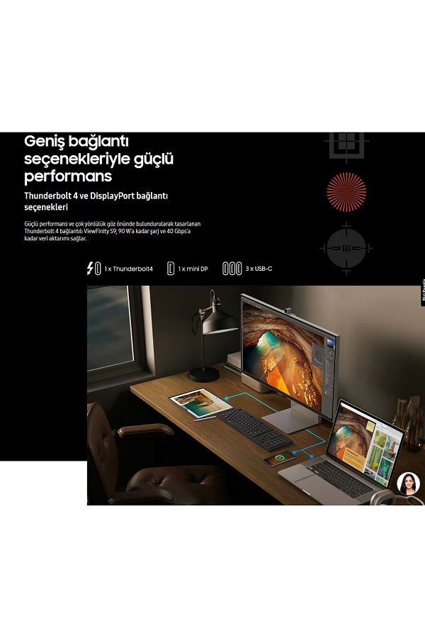 Samsung 5K(5120 x 2880)pixel, Kameralı Akıllı Monitör 27"inç Viewfinity S9 Kumandalı Slim Monitör-TV - Görsel 7