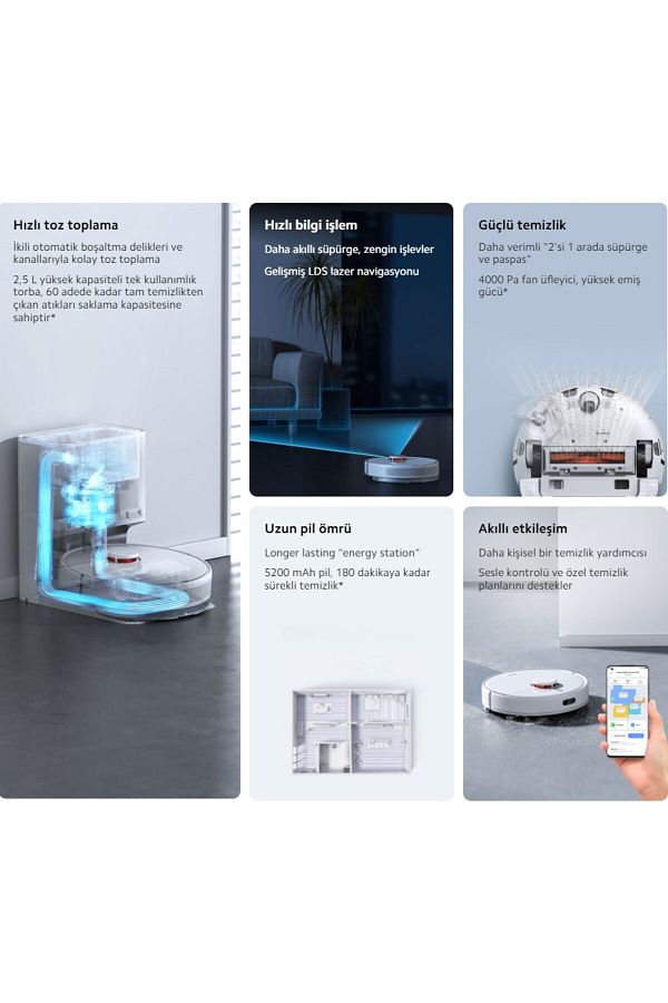 Xiaomi Akıllı bir temizlik-X10 Çöp Istasyonlu 4000Pa Akıllı Robot Süpürge-Hediyeli - Görsel 5