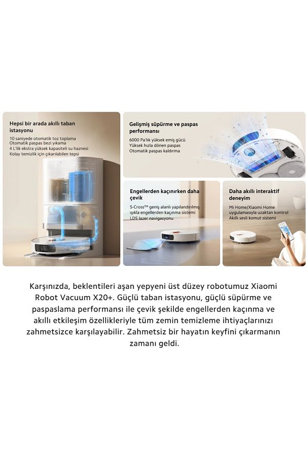 Xiaomi İstasyonlu Kendini Temizleyen 6000pa Sesli Kontrol -gelişmiş Süpürme Ve Paspas Akıllı Robot Süpürge - Görsel 7