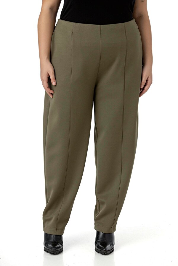Half Harem-style Waist Back Elasticated with Pockets Trousers &mdash; Khaki