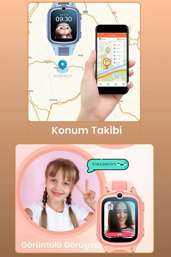 AirWatch HX Kids 4G Pro Sim Kartlı  Gps Konum Takibi Arama Konuşma 4G Destekli Akıllı Çocuk Saati - Görsel 5