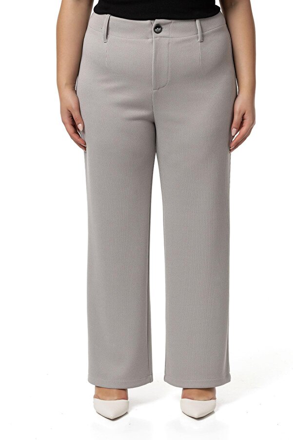 Waist Back Elasticated Straight-leg Classic Trousers — Grey
