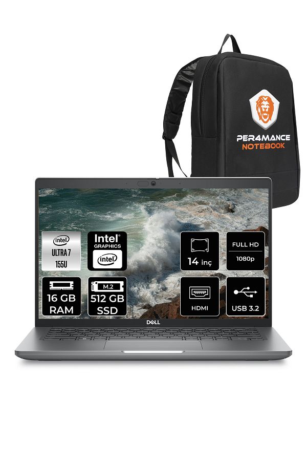Dell Latitude 5450 Ultra 7 155U 16GB 512GB SSD 14'' FHD FDOS Taşınabilir Bilgisayar & PER4 ÇANTA