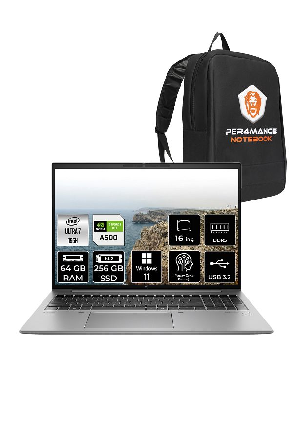 HP ZBook Firefly G11 U7 155H 64GB 256GB SSD RTX A500 16'' WUXGA W11P Mobil İş İstasyonu & PER4 ÇANTA