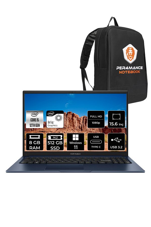 ASUS Vivobook 15 X1504ZA i5 1235U 8GB RAM 512GB SSD 15.6'' FHD W11HOME NJ547 & PER4 ÇANTA