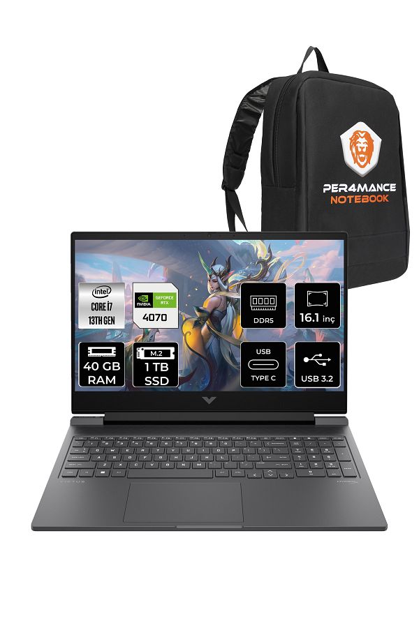 HP Victus 16 i7 13700H 40GB DDR5 1TB SSD RTX4070/8GB 144Hz 16.1'' FDOS Gaming Laptop & PER4 ÇANTA