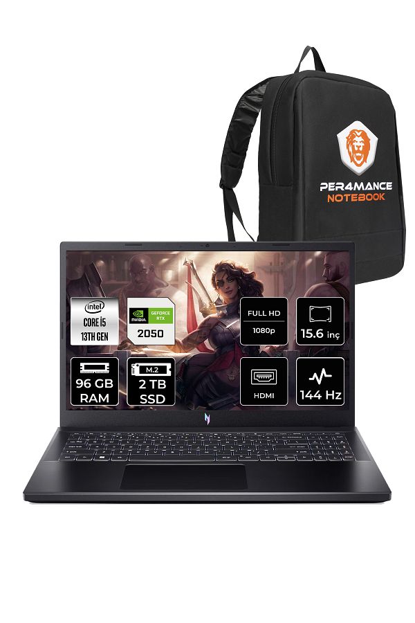 ACER Nitro V 15 İ5 13420h 96gb 2tb Ssd Rtx2050/4gb 144hz Fhd 15.6" Fdos Gaming Laptop & Per4 Çanta