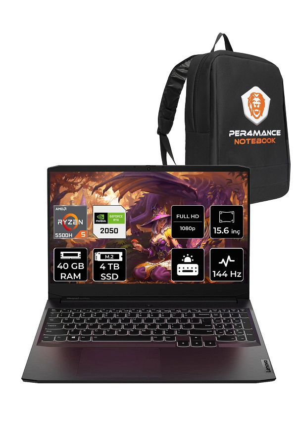 LENOVO IdeaPad 3 R5 5500H 40GB 4TB SSD RTX2050/4GB 144Hz 15.6'' FDOS Gaming Laptop & PER4 ÇANTA