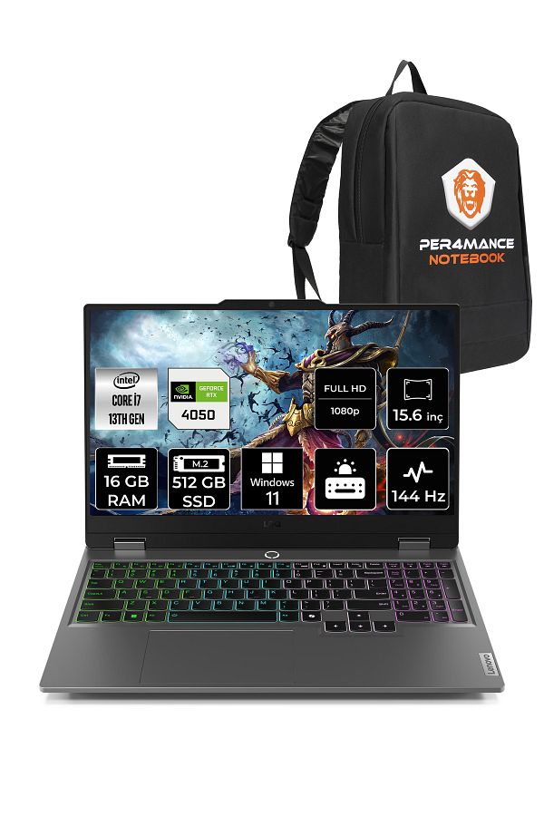 LENOVO LOQ i7 13650HX 16GB 512GB SSD RTX4050/6GB 105W 144Hz 15.6" W11H Gaming Laptop & PER4 ÇANTA