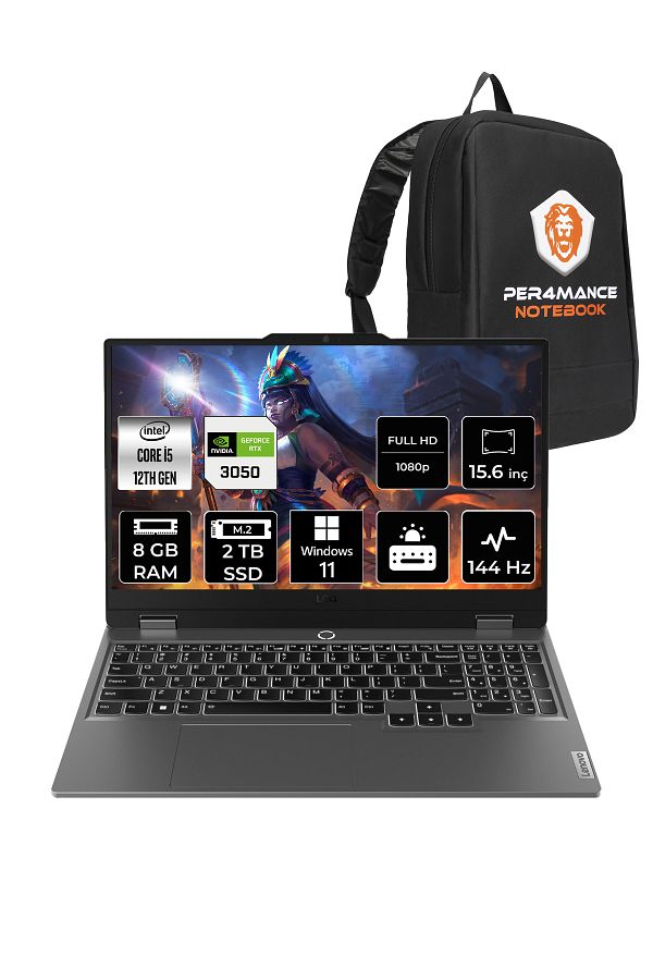 LENOVO LOQ i5 12450HX 8GB 2TB SSD RTX3050/6GB 95W 144Hz FHD 15.6" W11H Gaming Laptop & PER4 ÇANTA
