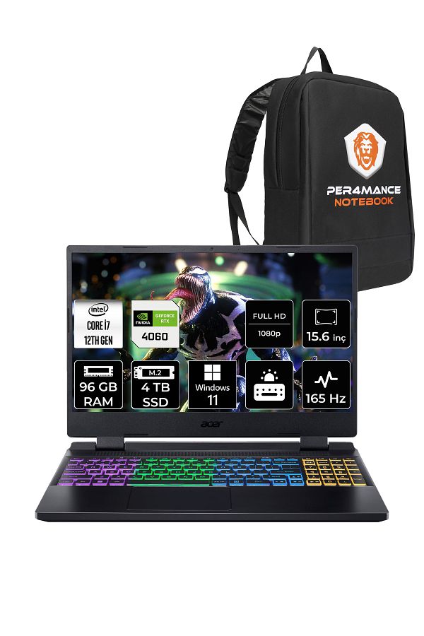 ACER Nitro 5 i7 12650H 96GB 4TB SSD RTX4060/8GB 165Hz FHD 15.6" W11P Gaming Laptop & PER4 ÇANTA