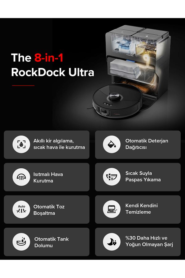 Roborock S8 Maxv Ultra Akıllı Robot Süpürge Siyah - Görsel 8