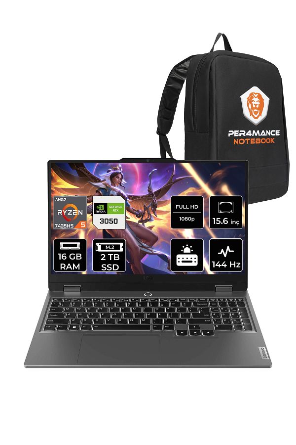 LENOVO LOQ R5 7235HS 16GB 2TB SSD RTX3050/6GB 95W 144Hz FHD 15.6" FDOS Gaming Laptop & PER4 ÇANTA