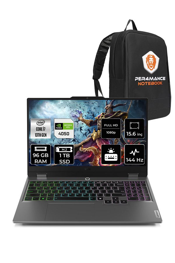 LENOVO LOQ i7 13650HX 96GB 1TB SSD RTX4050/6GB 105W 144Hz FHD 15.6" FDOS Gaming Laptop & PER4 ÇANTA
