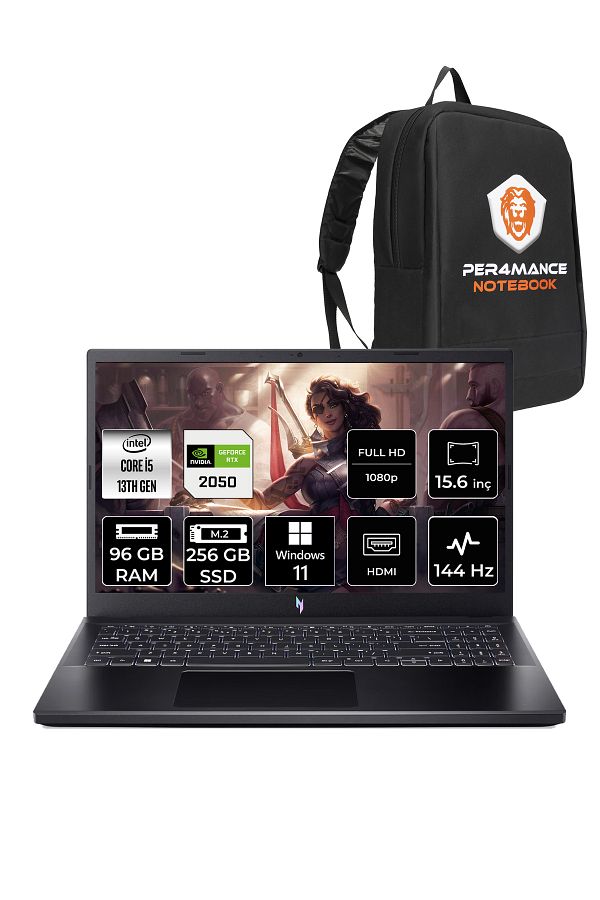 ACER Nitro V 15 i5 13420H 96GB 256GB SSD RTX2050/4GB 144Hz FHD 15.6" W11P Gaming Laptop & PER4 ÇANTA