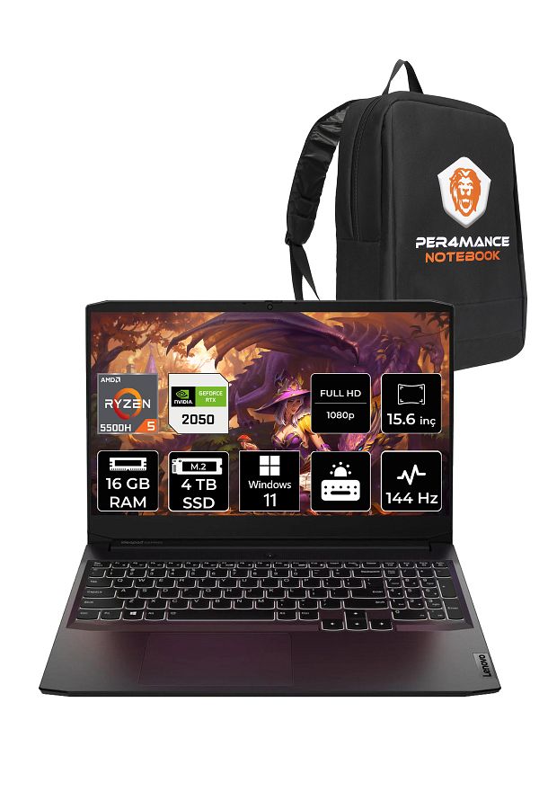 LENOVO IdeaPad 3 R5 5500H 16GB 4TB SSD RTX2050/4GB 144Hz 15.6'' W11P Gaming Laptop & PER4 ÇANTA