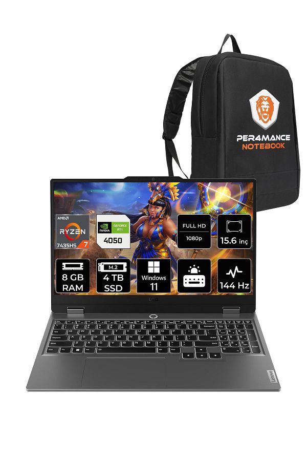 LENOVO LOQ R7 7435HS 8GB 4TB SSD RTX4050/6GB 105W 144Hz FHD 15.6" W11H Gaming Laptop & PER4 ÇANTA