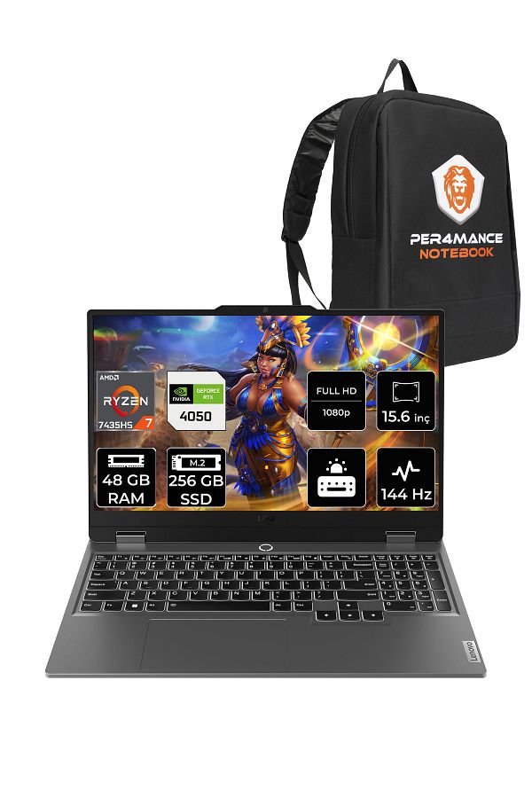 LENOVO LOQ R7 7435HS 48GB 256GB SSD RTX4050/6GB 105W 144Hz FHD 15.6" FDOS Gaming Laptop & PER4 ÇANTA