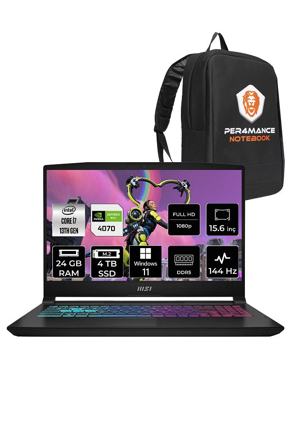 MSI Katana 15 B13VGK i7 13620H 24GB 4TB SSD RTX4070/8GB 105W 15.6" FHD 144HZ W11P & PER4 ÇANTA