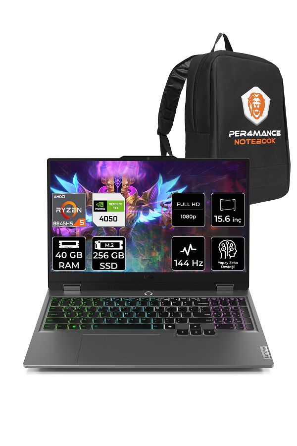 LENOVO LOQ AI R5 8645HS 40GB 256GB SSD RTX4050/6GB 105W FHD 15.6" FDOS Gaming Laptop & PER4 ÇANTA