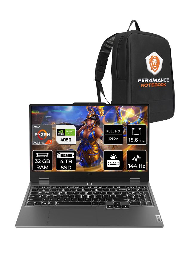LENOVO LOQ R7 7435HS 32GB 4TB SSD RTX4050/6GB 105W 144Hz FHD 15.6" FDOS Gaming Laptop & PER4 ÇANTA