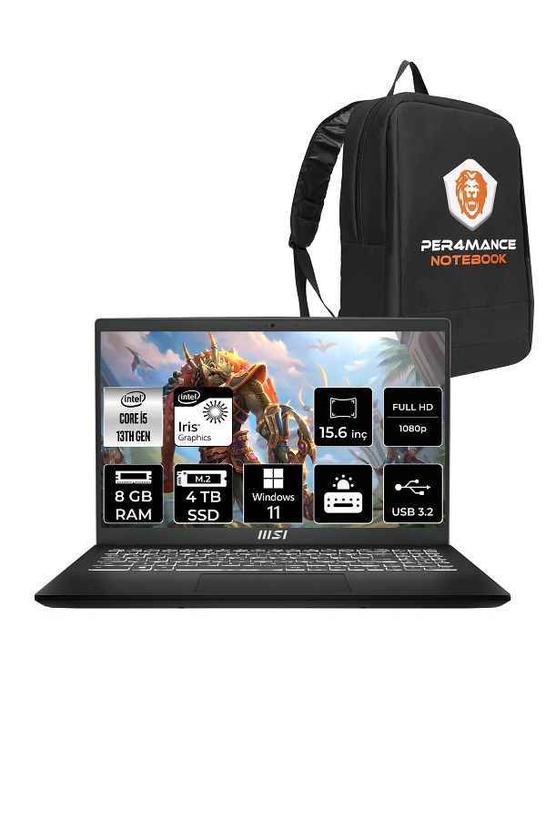 MSI Modern 15 F13MG i5 1335U 8GB 4TB SSD 15.6" FHD 60Hz W11H Taşınabilir Bilgisayar & PER4 ÇANTA