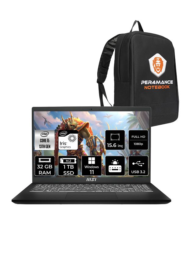 MSI Modern 15 F13MG i5 1335U 32GB 1TB SSD 15.6" FHD 60Hz W11H Taşınabilir Bilgisayar & PER4 ÇANTA