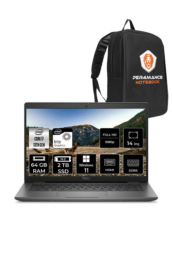 Dell Latitude 3450 i7 1355U 64GB DDR5 2TB SSD 14'' IPS W11P Taşınabilir Bilgisayar & PER4 ÇANTA