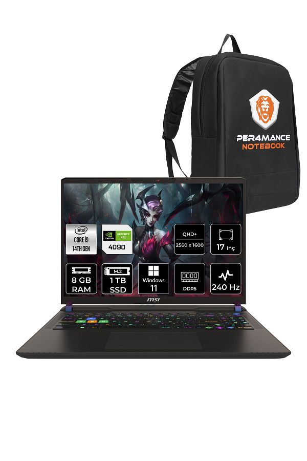 MSI Vector 17 HX A14VIG i9-14900HX 8GB 1TB SSD RTX4090/16 17" QHD+ 240HZ W11H & PER4 ÇANTA