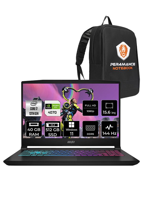 MSI Katana 15 B13VGK i7 13620H 40GB 512GB SSD RTX4070/8GB 105W 15.6" FHD 144HZ W11H & PER4 ÇANTA