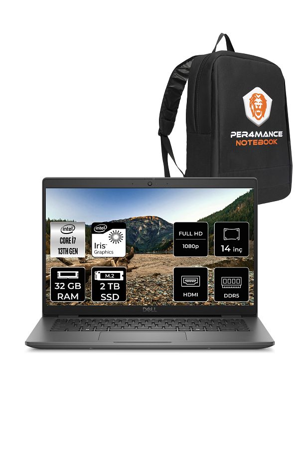 Dell Latitude 3450 i7 1355U 32GB DDR5 2TB SSD 14'' IPS FDOS Taşınabilir Bilgisayar & PER4 ÇANTA