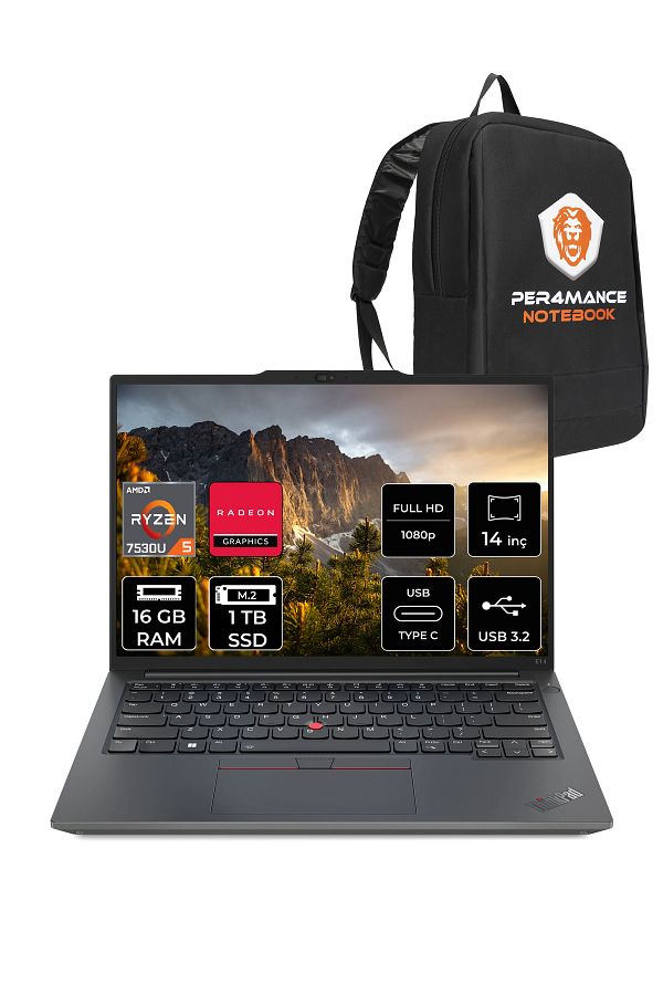 LENOVO ThinkPad E14 G5 R5 7530U 16GB 1TB SSD 14'' WUXGA FDOS Dizüstü Bilgisayar & PER4 ÇANTA