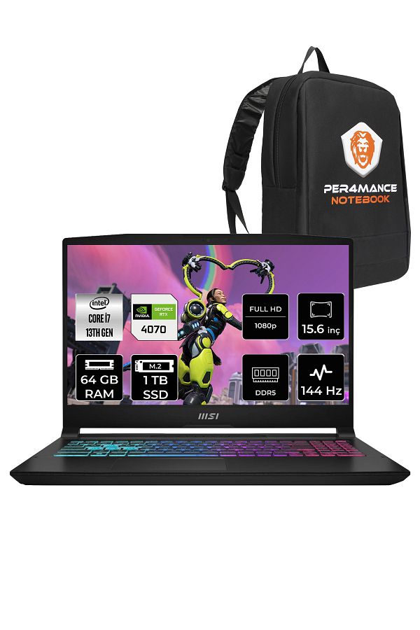 MSI Katana 15 B13VGK i7 13620H 64GB 1TB SSD RTX4070/8GB 105W 15.6" FHD 144HZ FDOS & PER4 ÇANTA