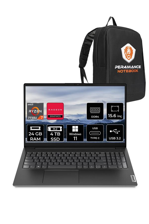 LENOVO V15 G4 R7 7730U 24GB 4TB SSD 15.6'' FHD W11PRO Dizüstü Bilgisayar & PER4 ÇANTA
