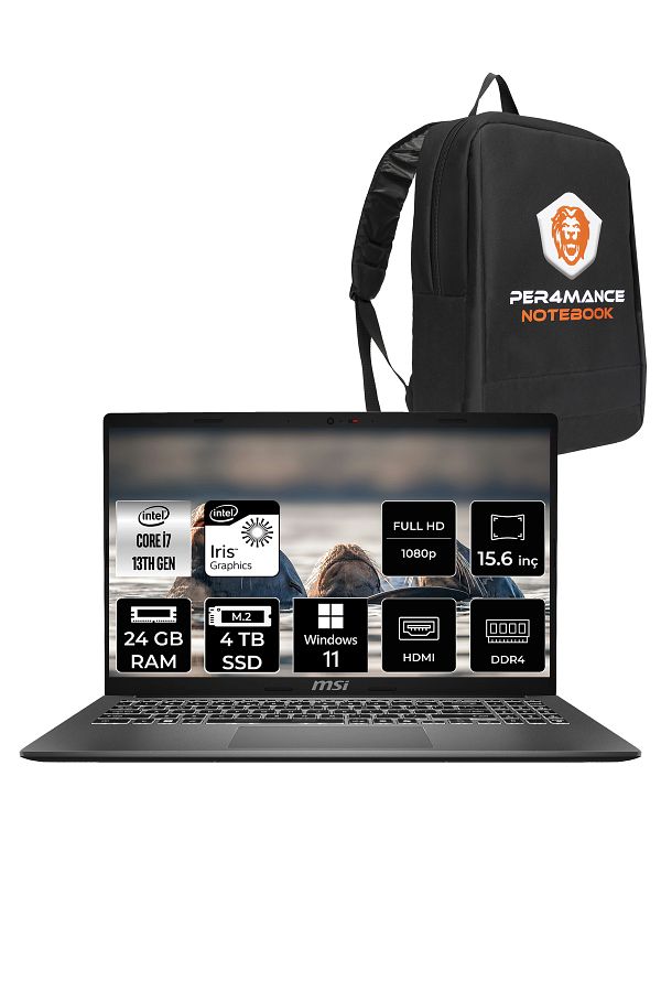MSI Modern 15 F13MG i7 1355U 24GB 4TB SSD 15.6" FHD 60Hz W11H Taşınabilir Bilgisayar & PER4 ÇANTA