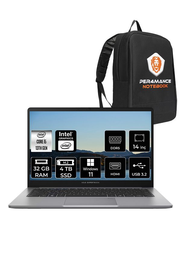 ASUS ExpertBook P1 Intel Core i5 13420H 32GB 4TB SSD 14" FHD W11P Dizüstü Bilgisayar & PER4 Çanta