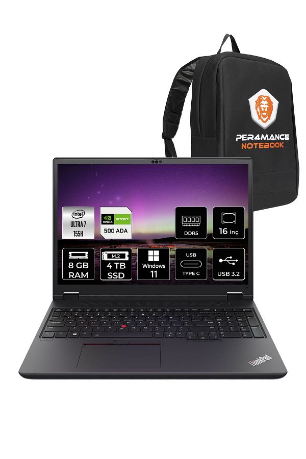 LENOVO ThinkPad P16s G3 U7 155H 8GB 2TB SSD RTX500ADA 16'' WUXGA W11P İş İstasyonu & PER4 ÇANTA