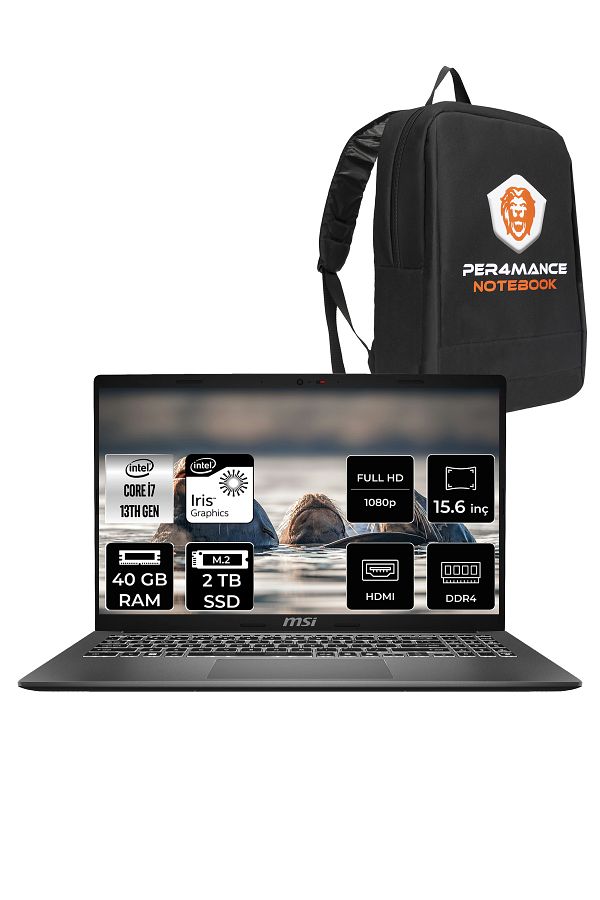 MSI Modern 15 F13MG i7 1355U 40GB 2TB SSD 15.6" FHD 60Hz FDOS Taşınabilir Bilgisayar & PER4 ÇANTA