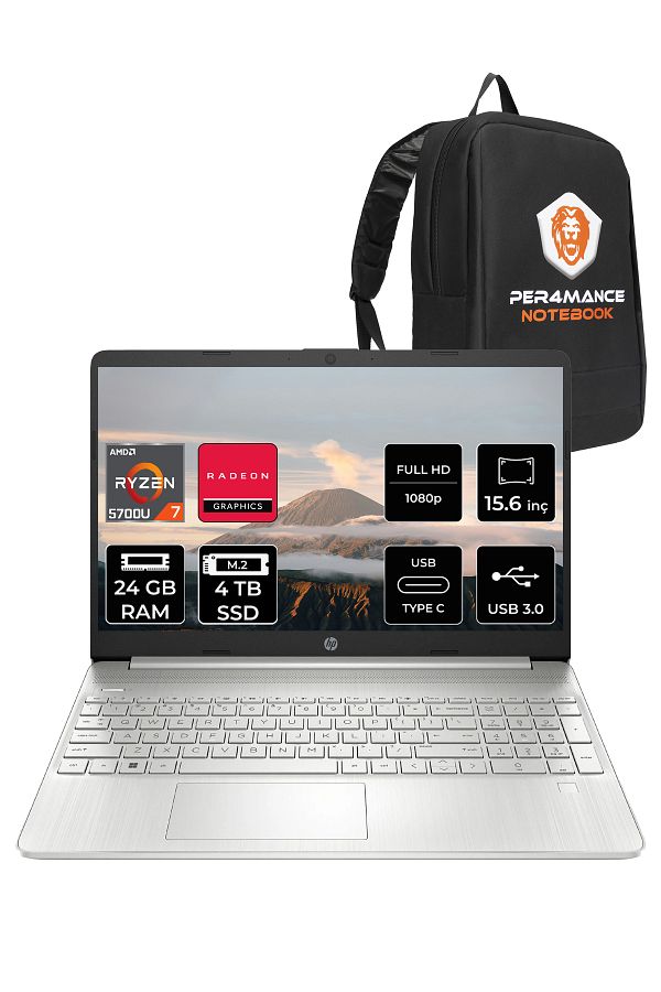 HP 15S-EQ2000NT R7 5700U 24GB RAM 4TB SSD 15.6'' Full HD FDOS Dizüstü Bilgisayar & PER4 ÇANTA