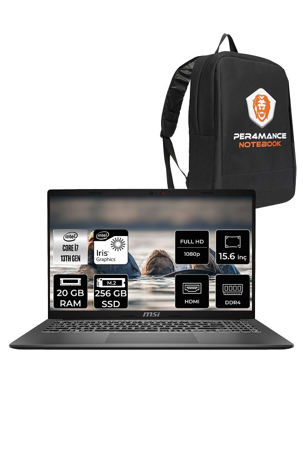 MSI Modern 15 F13MG i7 1355U 20GB 256GB SSD 15.6" FHD 60Hz FDOS Taşınabilir Bilgisayar & PER4 ÇANTA